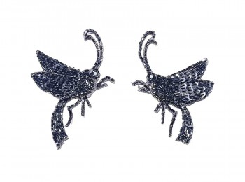 Navy Blue Color Insect Shape Glass Beads Work Hand Embroidery Patch
