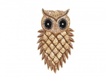 Dull Golden Color Owl Shape Hand Embroidery Patch