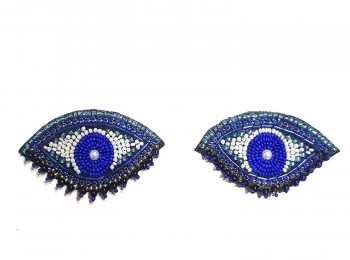 Royal Blue Evil Eye Shape Hand Embroidery Patch