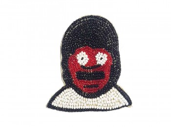 Red-Black Face Beads Work Hand Embroidery Patch