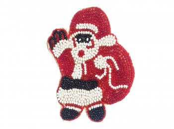 Red-White Santa Claus Shape Beads Work Hand Embroidery Patch