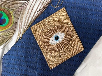 Dull Golden Color Rectangle Shape Evil Eye / Hamsa Patches