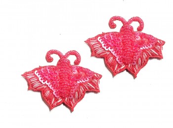 Pink Color Thread And Sequins Work Designer Butterfly Patch