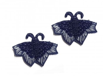 Navy Blue Color Thread And Sequins Work Designer Butterfly Patch