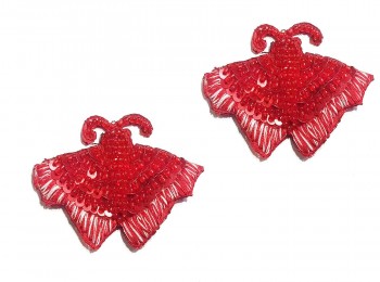 Red Color Thread And Sequins Work Designer Butterfly Patch