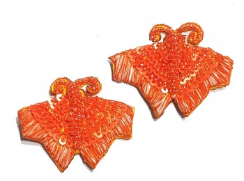 Orange Color Thread And Sequins Work Designer Butterfly Patch