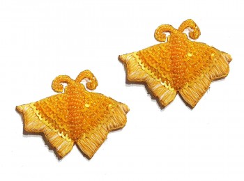 Yellow Color Thread And Sequins Work Designer Butterfly Patch