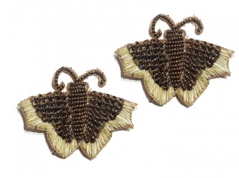 Antique Golden Color Thread And Sequins Work Designer Butterfly Patch