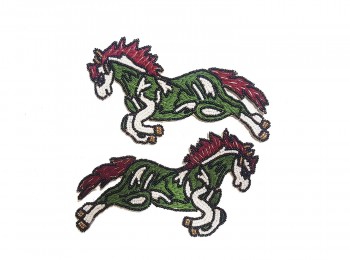 Red-Green Color Horse Shape Thread and Beads Work Animal Patch/Applique