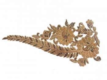 Dull Golden Color Dabka , Beads And Thread Work Hand Embroidery Patch/Applique
