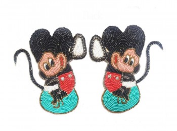 Red Green Color Beads Work Mickey Mouse Patch/Applique