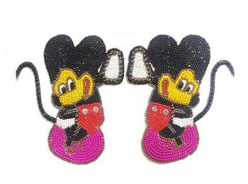 Pink Color Beads Work Mickey Mouse Patch/Applique