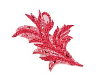 Red color Leaf Shape Bead Work Patch