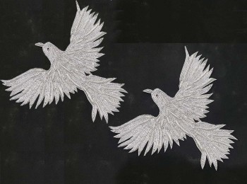 Silver Designer Hand Embroidery Bird Patch