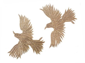 Golden Designer Hand Embroidery Bird Patch