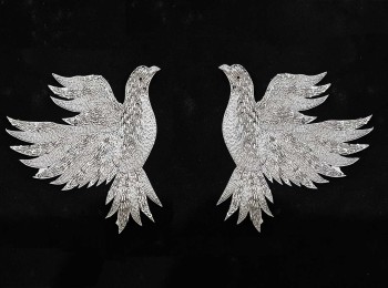 Silver Pigeon Shape Designer Hand Embroidery Bird Patch