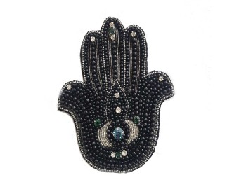 Black Humsa (Hand Design) Evil Eye Embroidery Patch for suits, dresses, tops, blazers etc.