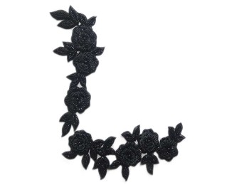 Black Flower Design Embroidery Patch For Blouse, Suits, Kurtis, Blazers etc.