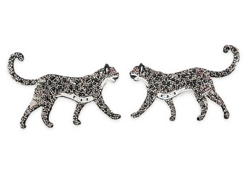 Metallic Grey Leopard Cheetah Patch Beads Work Embroidery Patch - 2 pieces