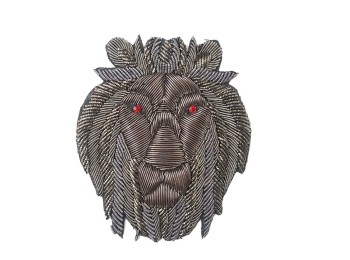 Metallic Grey Color Lion Face Design Dabka Nakshi Work Designer Fancy Embroidery Patch