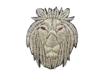 Silver Color Lion Face Design Dabka Nakshi Work Designer Fancy Embroidery Patch