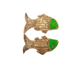 Green-Golden Fish Design Embroidery Patch | Fish Patch