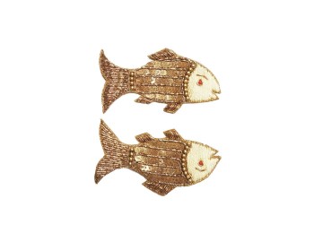 Cream-Golden Fish Design Embroidery Patch | Fish Patch
