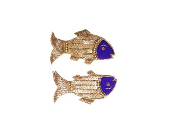 Purple-Golden Fish Design Embroidery Patch | Fish Patch