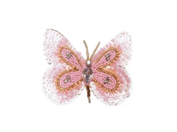 Pink Butterfly Patch Beads Work Designer Patch for dresses, suits etc.