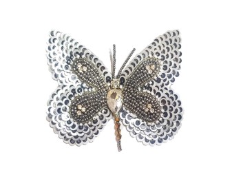 Grey Butterfly Patch Beads Work Designer Patch for dresses, suits etc.
