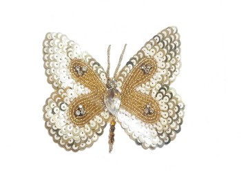 Golden Butterfly Patch Beads Work Designer Patch for dresses, suits etc.