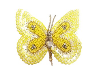 Yellow Butterfly Patch Beads Work Designer Patch for dresses, suits etc.