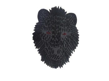 Black Color Lion Face Design Beads Work Designer Fancy Embroidery Patch