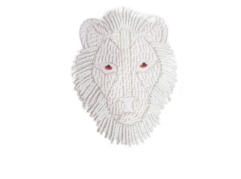 White Color Lion Face Design Beads Work Designer Fancy Embroidery Patch
