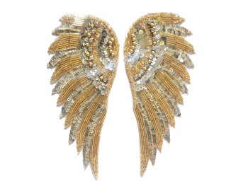 Golden Color Angel Wings Patch/Applique Sequins Work Patch