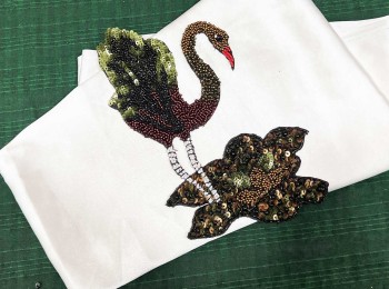 Green Golden color Swan Patch Bead Work Patch Applique