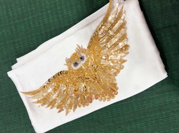 Golden color Owl Design Patch Bead & Sequins Work Patch Applique