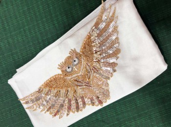 Rose Gold color Owl Design Patch Bead & Sequins Work Patch Applique