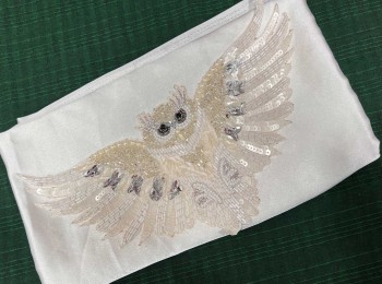 White color Owl Design Patch Bead & Sequins Work Patch Applique