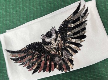 Black color Owl Design Patch Bead & Sequins Work Patch Applique
