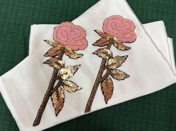 Light Pink color Rose Patch Bead & Sequins Work Flower Patch Applique