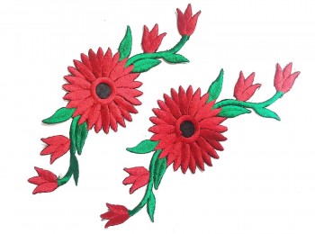 Red color flower shape thread work designer machine embroidery patch/applique