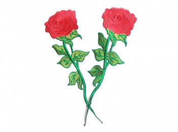 Red Rose Shape Thread Work Machine Embroidery Patch