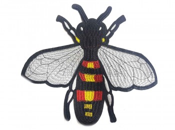 Black Bee Shape Thread Work Machine Embroidery Patch
