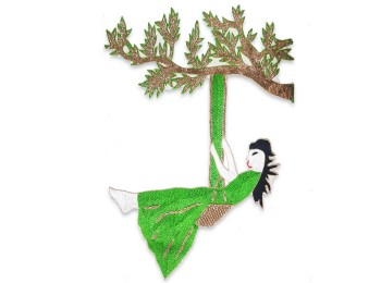 Green color Swing Tree Shape Machine Embroidery Patch for Suits, Dresses, Gowns etc.,
