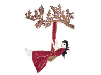 Maroon color Swing Tree Shape Machine Embroidery Patch for Suits, Dresses, Gowns etc.,