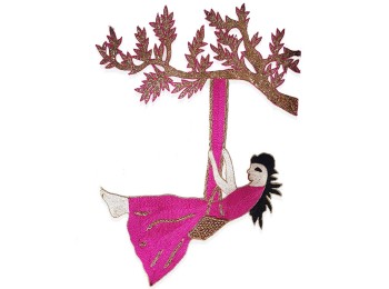 Magneta color Swing Tree Shape Machine Embroidery Patch for Suits, Dresses, Gowns etc.,