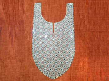 Light Golden Pearl and Mirror Work Neck Patch Sew-on Neck Applique, Sew On Patch Dress Motif Applique DIY