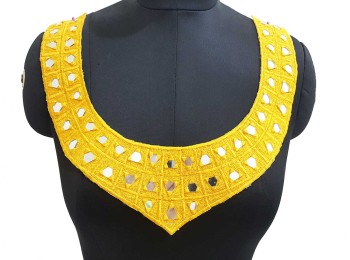 Yellow Color Mirror Work Designer Neck Patch/Neckline Applique Neck Patch Applique for Suits Blouse Choli Dresses etc.