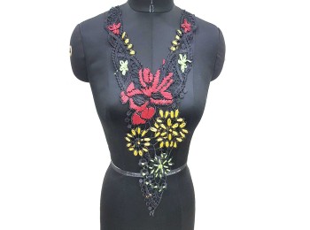 Black Color Thread and Ribbon Work Embroided Kurti/Dress Designer Neck Patch